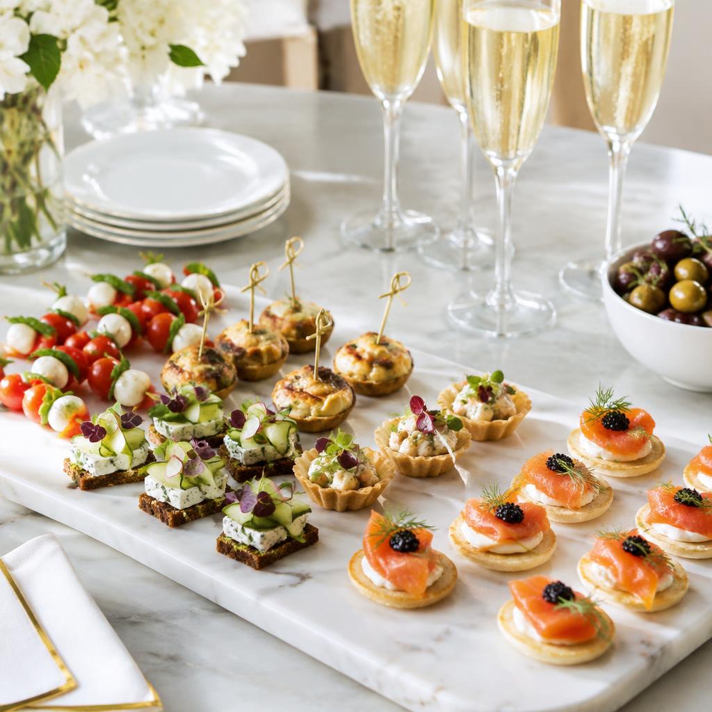 Canapés and champagne on marble